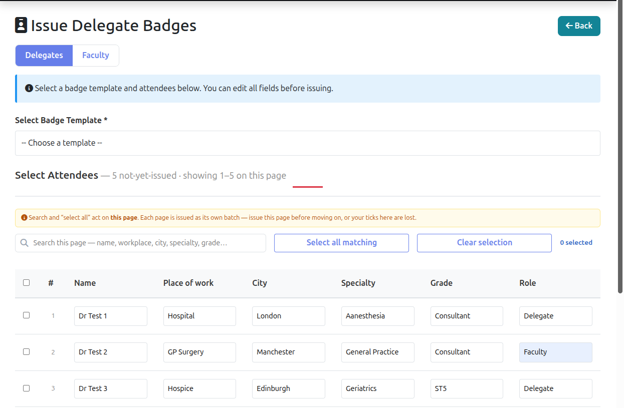Issue badges screen